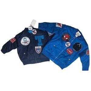 NEW - Lot of 2 Blue Zip Up Jacket Thomas the Train & Marvel Spiderman 12 MOS
